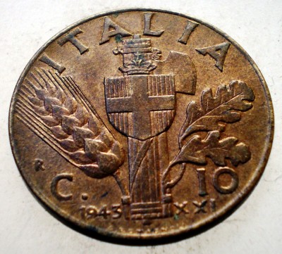 1.639 ITALIA WWII VITTORIO EMANUELE III 10 CENTESIMI 1943 R XF/AUNC foto