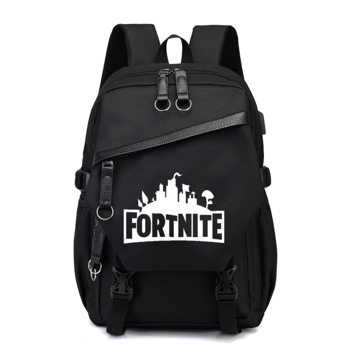 Ghiozdan Fortnite negru, imprimeu FORTNITE alb model 1 Ghiozdan Fortnite negru, imprimeu FORTNITE alb model 1
