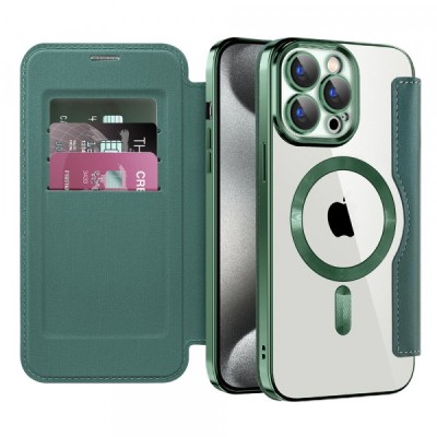 Husa MagSafe pentru Apple iPhone 15 Pro Max, Techsuit, SmartMag Book, Verde foto
