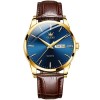 Ceas Barbatesc Olevs Quartz Analog, Cadran Negru, Curea Piele Maro, Afisare Data, Rezistent Apa, Clasic Casual