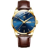 Cumpara ieftin Ceas Barbatesc Olevs Quartz Analog, Cadran Negru, Curea Piele Maro, Afisare Data, Rezistent Apa, Clasic Casual