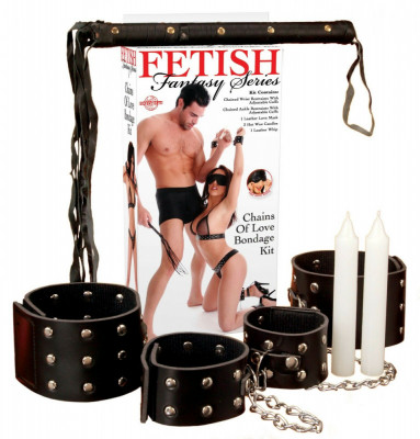 Set bondage, Fetish Fantasy Series, Chains of Love Kit, catuse maini si picioare, bici, masca, negre, 2 lumanari foto