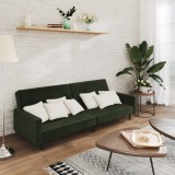 Canapea Extensibilă 2 Locuri vidaXL, Verde &Icirc;nchis, Catifea - Multifuncțională, Cadru Lemn, 220x84.5x69 cm
