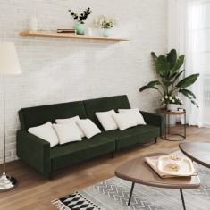 vidaXL Canapea extensibilă cu 2 locuri, verde &icirc;nchis, catifea