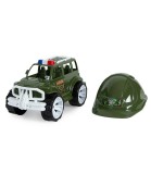 Masinuta Jeep Militar Set cu Casca 32 cm Plastic Non-Toxic Varsta +3 Ani Fabricat Ucraina