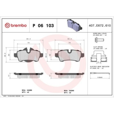Placute frana Mini Mini (R56) 11.05-01.14, Mini Clubman (R55) 10.06-12.15, Mini Convertible (R57) 10.07-06.15, Spate, BREMBO foto