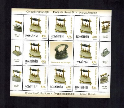 Romania 2012 Fiare de calcat Minicoala 8 timbre de 4,7 lei + vinieta MNH LP 1933 foto