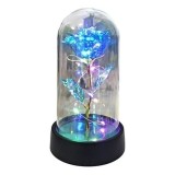 Cumpara ieftin Trandafir etern iluminat cu LED multicolor, cupola transparenta acrilica, decor romantic pentru casa, albastru, 8.5 x 15 cm