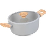 Oala ceramica cu capac de sticla, manere lemn, 4 L, 24 cm, MagicHome Harmony