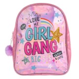 Ghiozdan Gradinita Roz Holografic &rdquo;Girl Gang&rdquo; cu Pompon