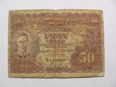 CY 50 cents centi 1941 Malaya / portret Rege George VI tatal Regina Elizabeth II foto