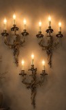 Set de 3 aplice deosebite dimensiuni mari din bronz masiv in stilul Rococo cu 3 brațe ,piese cu o lucrătură de o foarte mare finete