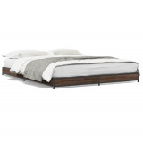 VidaXL Cadru de pat, stejar maro, 120x190 cm, lemn prelucrat și metal