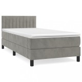 Cumpara ieftin Pat box spring cu saltea, gri deschis, 80x200 cm, catifea