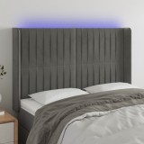 Cumpara ieftin Tăblie de pat cu LED, gri deschis, 147x16x118/128 cm, catifea