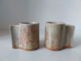 Lot 2 suporti ceramici pentru lumanare, design modern, 7.5cm inaltime x 5.5cm diametru