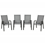 Outsunny Set de 4 Scaune de Grădină Stivuibile, Scaune de Exterior cu Cotiere din Metal și Țesătură Respirabilă, 54x75.5x95 cm, Gri