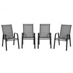 Outsunny Set de 4 Scaune de Grădină Stivuibile, Scaune de Exterior cu Cotiere din Metal și Țesătură Respirabilă, 54x75.5x95 cm, Gri