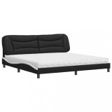 Cumpara ieftin Pat cu saltea, Hvar, negru si alb, 200x200 cm, piele ecologica