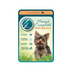 Hrana umeda caini, 4 Dog, plic 100 g, toate taliile, adult, carne de pui
