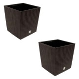 Set 2 ghivece de flori, Rato Low, imitatie ratan, patrate, 32x32x32.5 cm, maro, Prosperplast GartenVIP DiyLine