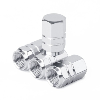 Set 4 capace hexagonale decorative pentru valva auto, Aluminiu, 1.8 cm, Argintiu foto
