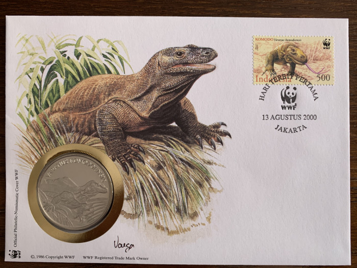 indonesia - iguana - FDC cu medalie, fauna wwf