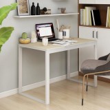 Birou de calculator, alb/stejar, 110x60x73 cm, lemn prelucrat
