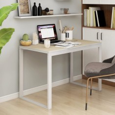 Birou de calculator, alb/stejar, 110x60x73 cm, lemn prelucrat