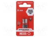 Capăt de şurubelniţă imbus HEX 5mm cu impact Milwaukee 2 bucăți