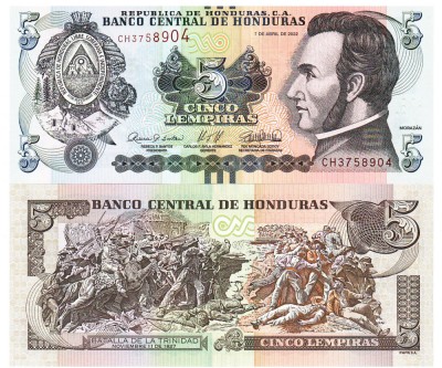 Honduras 5 Lempiras 2022 P-98 UNC foto