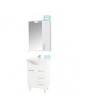 Set mobilier baie cu lavoar ceramic GN1531, front MDF, 55 cm, 2 usi, 2 sertare, picioare cromate reglabile, balamale soft close si oglinda cu dulap GN