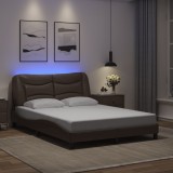 VidaXL Cadru de pat cu lumini LED, maro, 140x200 cm, piele ecologică