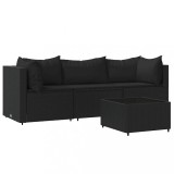 Set mobilier relaxare gradina 4 piese cu perne poliratan negru