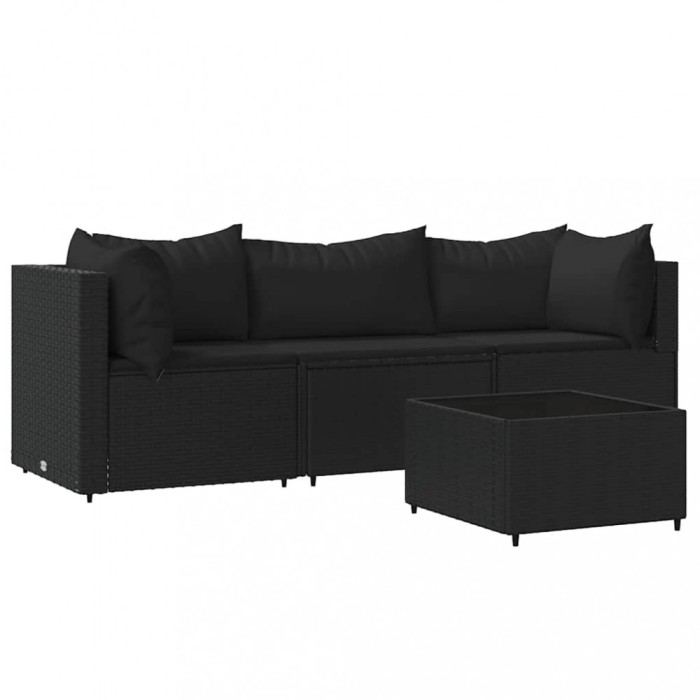 Set mobilier relaxare gradina 4 piese cu perne poliratan negru
