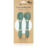 Petite&amp;Mars Take&amp;Match Silicone Cutlery tac&acirc;muri Misty Green 6 m+ 2 buc
