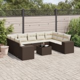 vidaXL Set canapele de grădină cu perne, 10 piese, maro, poliratan 3255350