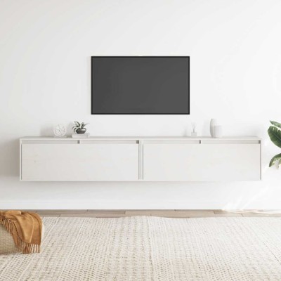 vidaXL Dulapuri de perete 2 buc., alb, 100x30x35 cm, lemn masiv de pin 813468 foto