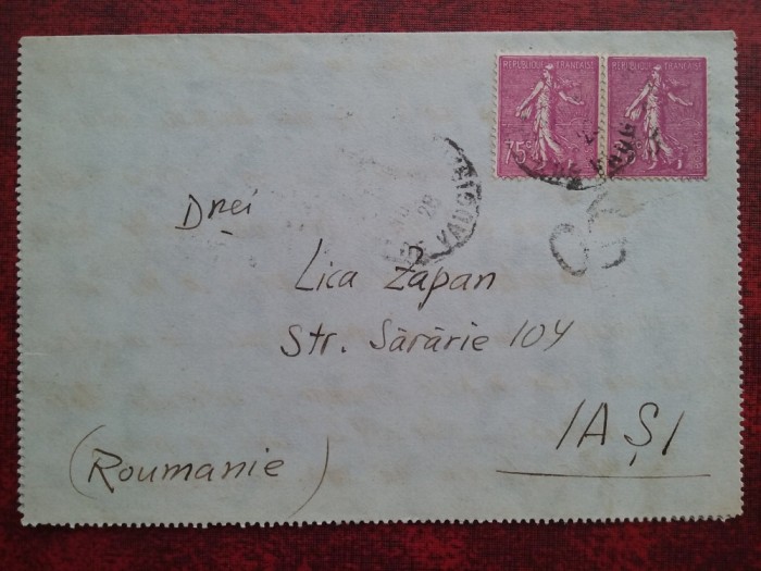 1928-15 iunie-Scrisoare francata-Paris-Iasi-RAR