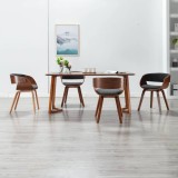 VidaXL Scaune de bucătărie, 4 buc, gri, lemn curbat și material textil