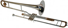 Trombon Bb (Si bemol) 3 pistoane Karl Glaser argintiu cu auriu foto