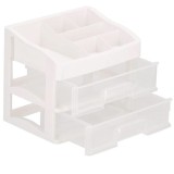 Cumpara ieftin Organizator cosmetice, plastic, 3 niveluri, 2 sertare, alb, 30x25x34 cm, Springos