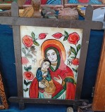 Maica Domnului cu Pruncul Iisus Hristos icoana Transilvania pe sticlă