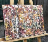 Cumpara ieftin Tablou impasto pictat manual, Padure de mesteceni stilizati, 50x35cm acril pe panza in cutit efect 3D, Kenny Varniote