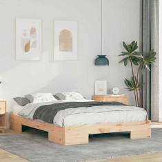 vidaXL Cadru de pat de podea Maro 140 x 190 cm Lemn masiv de pin 873034 foto