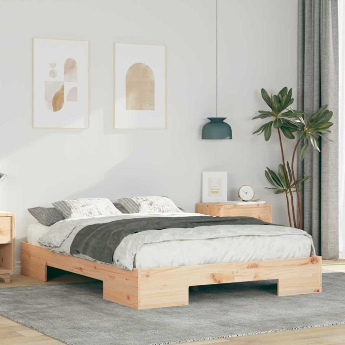 vidaXL Cadru de pat de podea Maro 120 x 190 cm Lemn masiv de pin