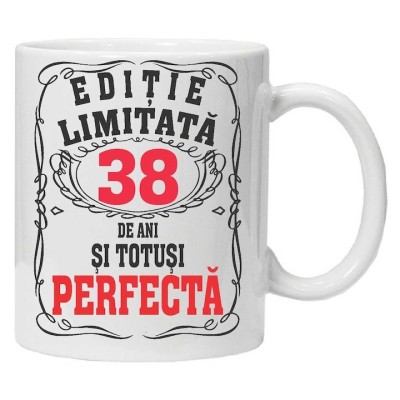 Cana alba personalizata &amp;quot;editie limitata - perfecta&amp;quot;, 38 ani, INOVATIX&amp;reg;️. 330ml foto