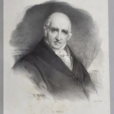 BENJAMIN WEST , PICTOR AMERICAN , LITOGRAFIE , DESEN de GREVEDON , litografiat de C. MOTTE , 1827