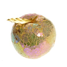 Decoratiune mar auriu din sticla mozaic cu frunza aurie 11 cm