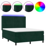Cumpara ieftin Pat cu arcuri, saltea si LED, verde inchis, 140x190 cm, catifea